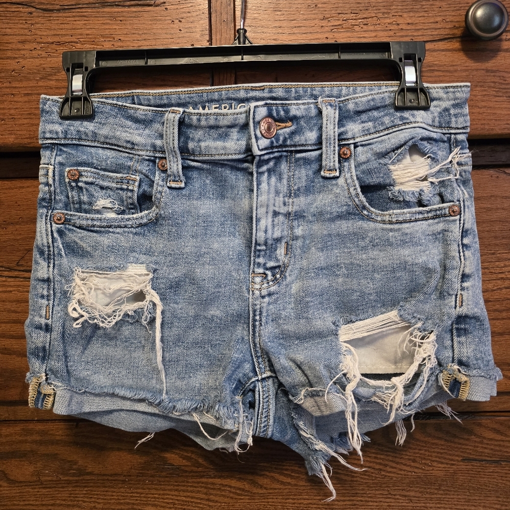 American Eagle Outfitters Distressed Blue Denim Shorts
